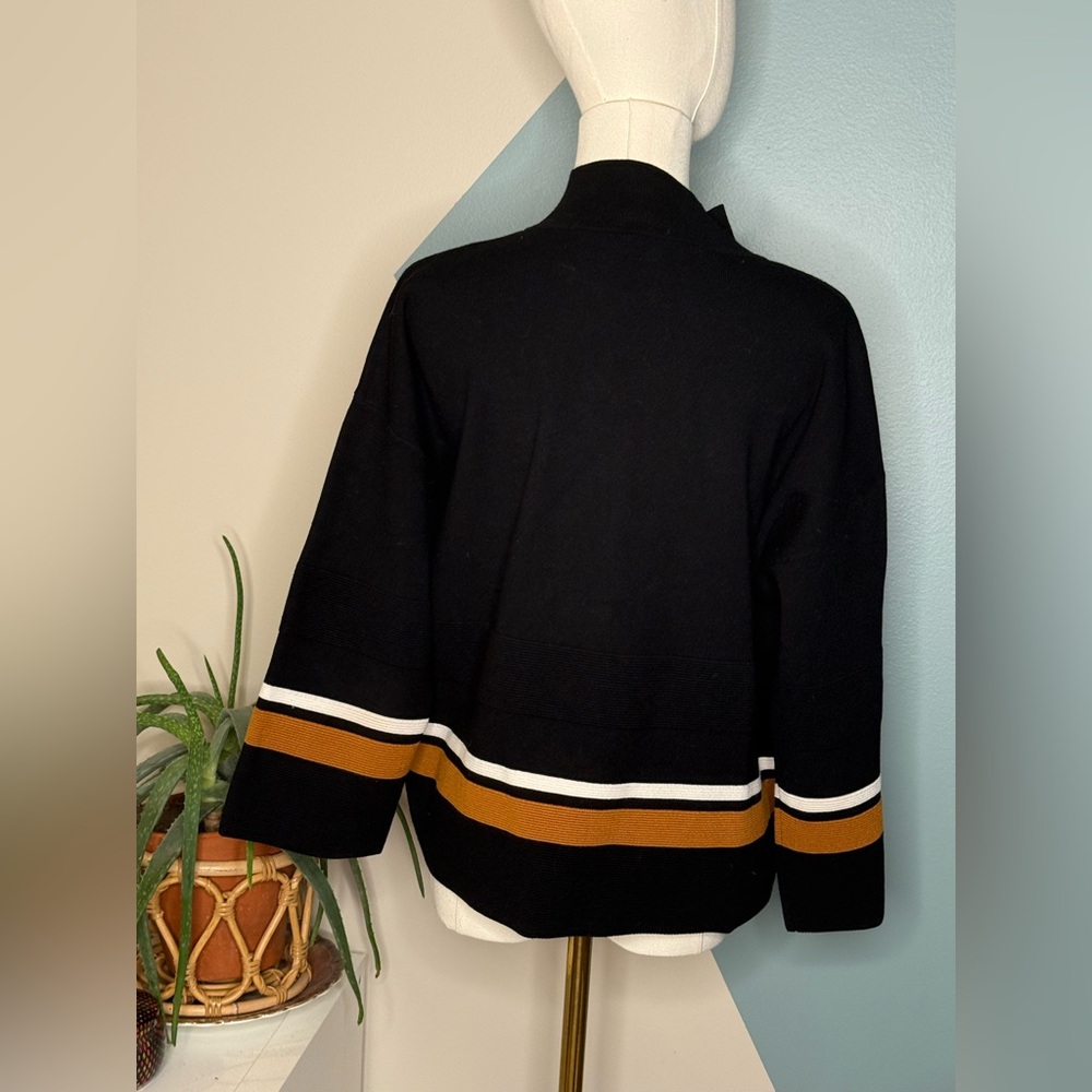 Hobbs London Black Mock Neck Sweater Striped Camel Ivory Knit Pullover Medium - Picture 5 of 11